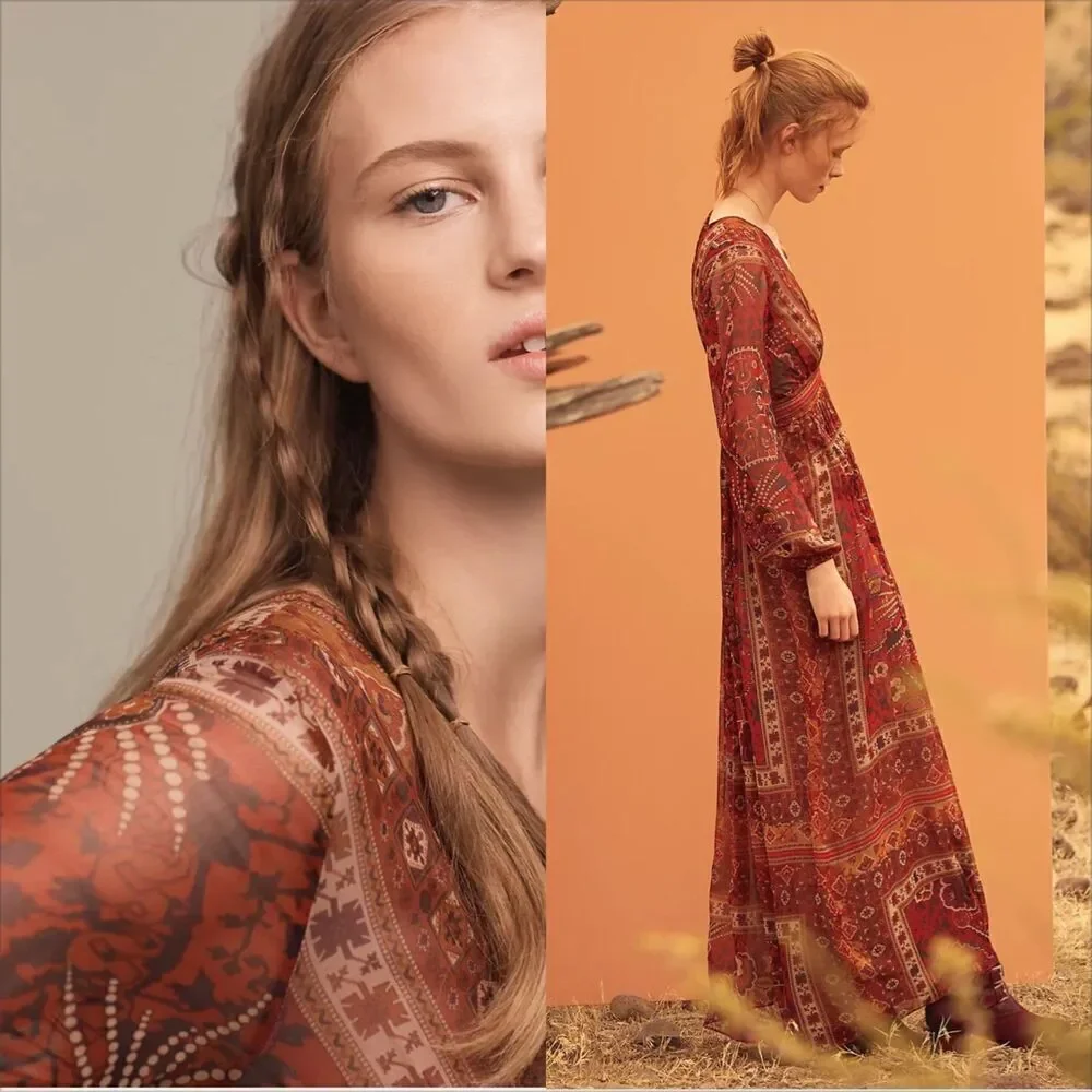 Anthropologie Ranna Gill Ceret Maxi Dress Size 2 Boho Floral Paisley Western - Picture 2 of 9